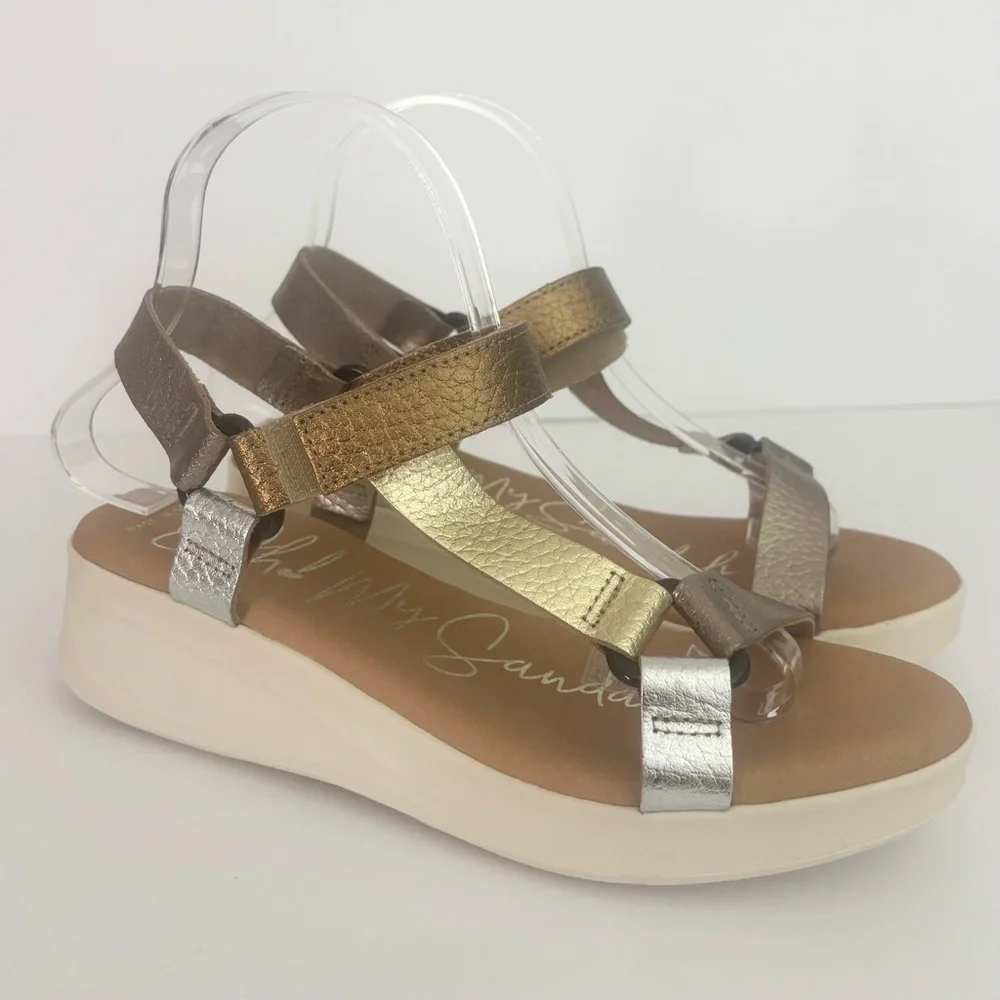 Oh! My Sandals Metallic Multi-Strap Platform Sandals Made in Spain EU 38 US 8
